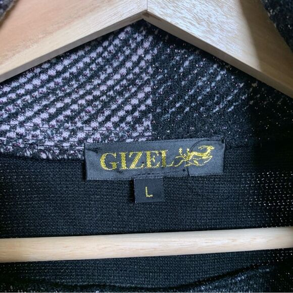 Women’s Wool Blend Black Gray Geometric Print Button Up Cardigan Sweater Size L - Picture 6 of 15